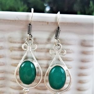 Green Onyx Gemstone Sterling Silver Earrings